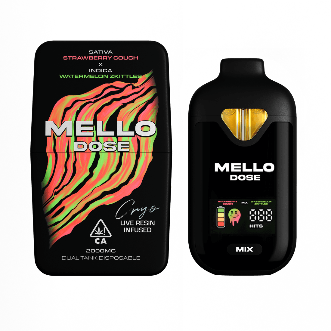 Strawberry Cough × Watermelon Zkittles — Mello Dose device